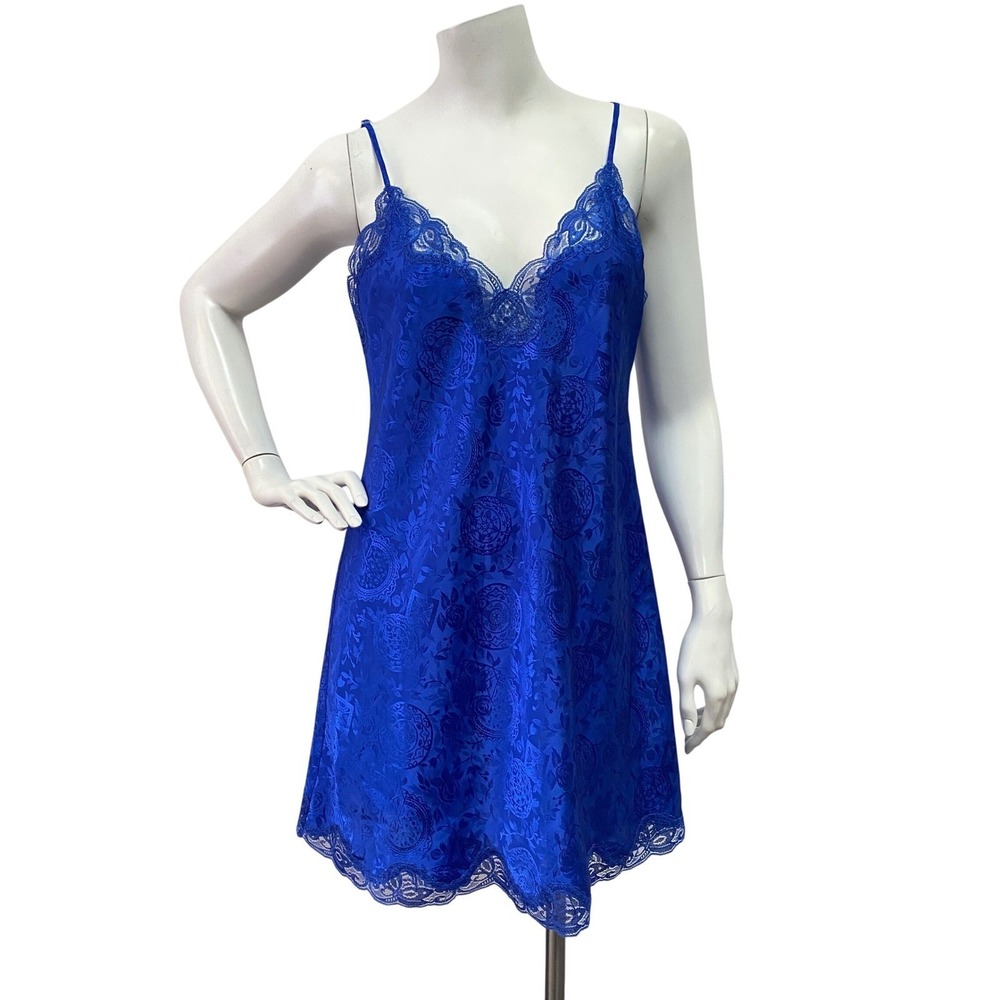 Victoria's Secret Gold Label Women Small Blue Floral Lace Trim Slip Dress